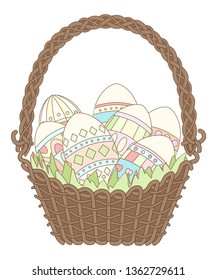 Festive symbol, Easter colored eggs painted in a basket.