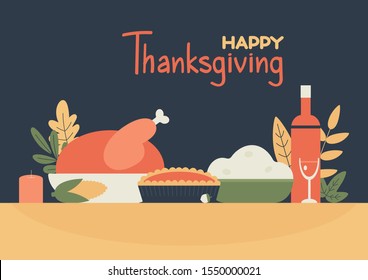 Festive Table Thanksgiving Vector Illustration Greeting Stock Vector ...