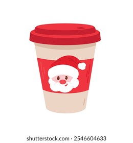 Festive takeout-style cup with Santa's cheerful face and red lid for seasonal drinks