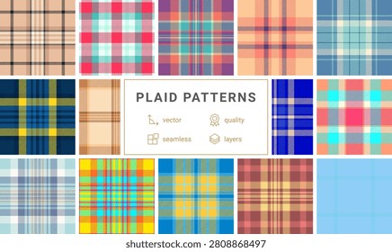 Festive tartan bundle for New Year planners. Themed plaid pages feel organized and celebratory. Vector format prints sharply.