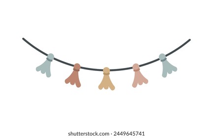 Festive tassels garland illustration. Flat cartoon vector illustration isolated on white background. Carnival, birthday, festival decoration.