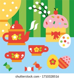 Festive tea party. Easter composition