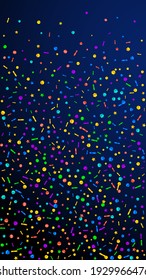 Festive tempting confetti. Celebration stars. Festive confetti on dark blue background. Graceful festive overlay template. Vertical vector background.