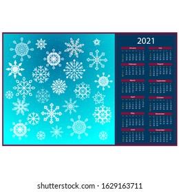 festive texture calendar on the theme of winter with the image of a set of snowflakes, will be a good gift for Christmas, vector illustration
