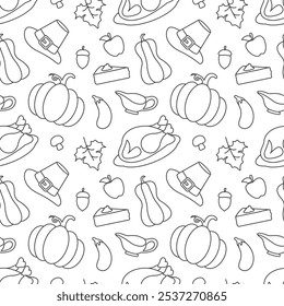 Dia de Ação de Graças festivo sem emenda modelo padrão com estilo plano desenhos animados Elementos ilustração 