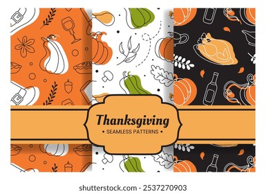 Festive Thanksgiving Day Seamless Pattern Template with Flat Style Cartoon Elements Illustration 