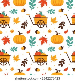 Festive Thanksgiving Day Seamless Pattern Template featuring Vibrant Flat Style Cartoon Elements for Seasonal Designs and Holiday Decorations