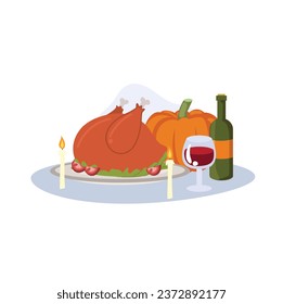 Festive Thanksgiving Object Illustration. Pumpkin, Turkey, and More. Flat vector cartoon illustration