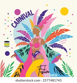 Festive theme dancer silhouette graphic illustration Brazilian Carnival Stage costume Festive Show