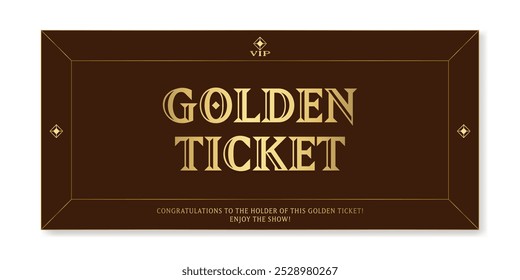 Festive ticket template in classic style in golden colorson a dark background. Vector, for web and print. Just add your text.