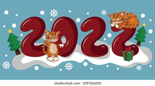 Festive tiger - symbol of the new year 2022 - Vector illustration