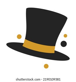 Festive top hat flat icon. Graduating funny stickers, school party props, speech bubbles vector illustration. Modern photo design and decoration concept