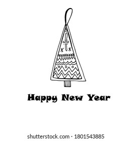 Festive tree coloring book with an ornament for children and adults. One of a series of Christmas toys, Christmas, festive mood. Gucci liner graphics. For coloring, design, postcards. Isolate on white