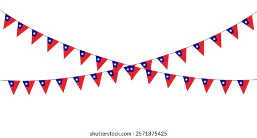 Festive triangle bunting garlands in traditional colors of Taiwan flag. Taiwanese holidays concept. Vector illustration.