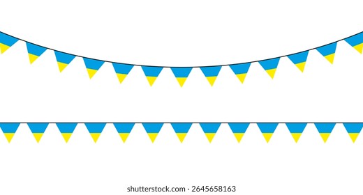 Festive triangular bunting in blue and yellow, perfect for celebrations, national holidays, or summer party decor.