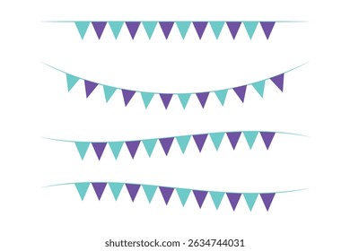 Festive Triangular Bunting in Teal and Purple.