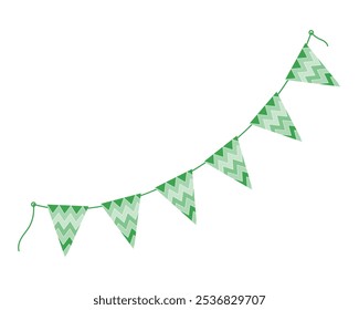 Banderines de adorno triangular festivos en los modernos tonos verdes monocromáticos del Día de San Patricio. Idea de saludo