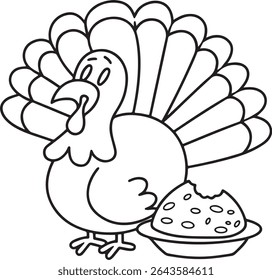 Festive Turkey Ready for Thanksgiving Dinner A delightful illustration of a plump turkey standing proudly next to a pie its a picture perfect scene embodying the spirit of Thanksgiving celebrations