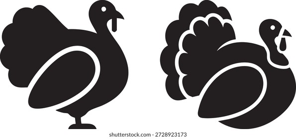 Conjunto de Ilustración vectorial festiva de Turquía: Festiva Fowl Silhouettes para Acción de Gracias, Granja y Temas de Comida