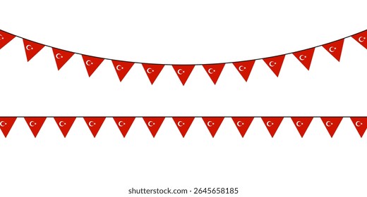 Festive Turkish flag bunting with red triangular pennants, perfect for national holidays, cultural events, or themed party decorations.