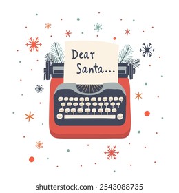 Festive Typewriter with Dear Santa Letter for Christmas-themed designs and holiday greetings.