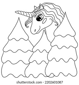 Festive unicorn for new year or christmas coloring book. Cute Unicorn. Isolated line unicorn