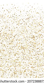 Festive unique confetti. Celebration stars. Gold confetti on white background. Graceful festive overlay template. Vertical vector background.