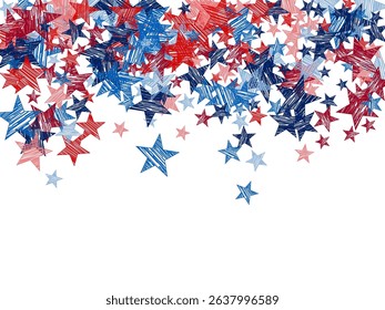 Festive USA star vector design. USA spirit illustration. Election Day themed art. Scattered red blue star pattern. Perfect for banners and posters.