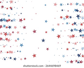 Projeto festivo do vetor estelar dos EUA. Histórico de celebração patriótica. Gráfico do Dia da Memória. Confete azul vermelho dinâmico da estrela do doodle. Ideal para cartões de saudação.