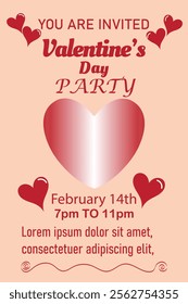 Festive Valentine day party invitation poster and customizable text for event details