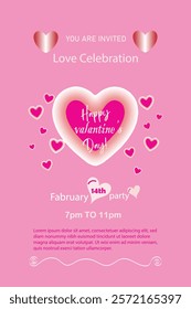 Festive Valentine Day Party Invitation Poster and Customizable Text For Event Details