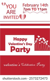 Festive valentine day party invitation poster and customizable text for event details