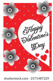 A festive Valentine's Day greeting card design featuring a heart-shaped cutout on a red background with polka dots.