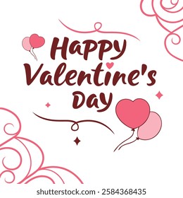 A Festive Valentine's Day Greeting with Hearts and Balloons