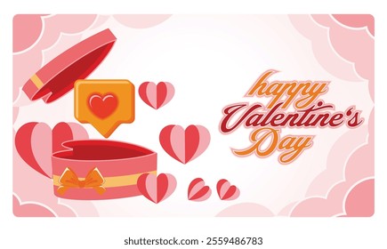 Festive Valentine's Day theme with gift boxes. Romantic and elegant greeting card. Valentine's Day concept. Flat vector illustration.