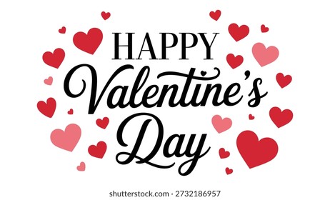 Festive Valentine's Day Typography with Red and Pink Hearts – Romantic Design for Holiday Greetings and Promotions