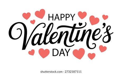 Festive Valentine's Day Typography with Red and Pink Hearts – Romantic Design for Holiday Greetings and Promotions