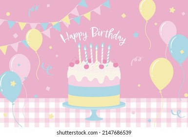 festive vector background with a birthday cake and balloons for banners, cards, flyers, social media wallpapers, etc.