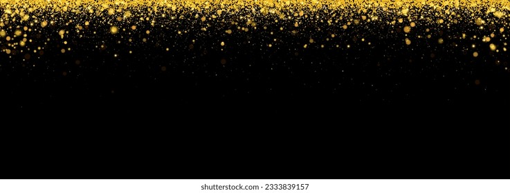 Festive vector background with gold glitter and confetti for christmas celebration. Black background with glowing golden particles.