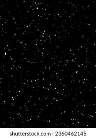 Festive vector background with gold glitter and confetti for christmas celebration. Black background with glowing golden particles.