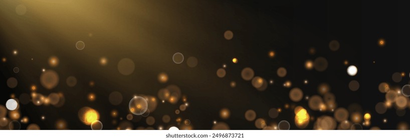 Fondo de Vector festivo para vacaciones, presentaciones, cubiertas, diseño de vacaciones. Efecto de cuento de hadas de luz brillante bokeh volando suavemente sobre un suave fondo azul bañado por los rayos del cálido sol.