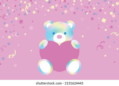 festive vector background with rainbow teddy bear with heart for banners, cards, flyers, social media wallpapers, etc.