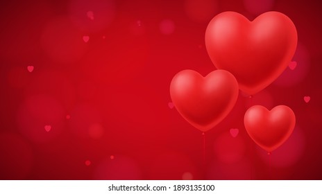 Festive vector background with realistic red heart balloons. Valentine's Day concept with place for text perfect for greeting cards, posters, banners and wedding invitations