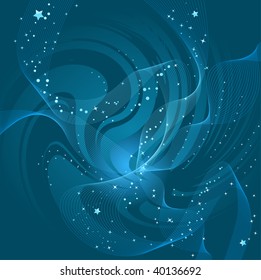 Festive vector background with sparkling stars and line wave