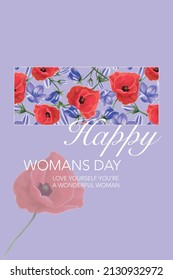 Festive vector card for March 8. International Women's Day. Floral greeting card in purple color with space for text