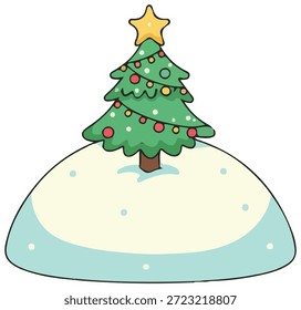 Árbol de Navidad de Vector festivo en la colina nevada