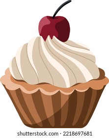 Festive vector cupcake with cream and cherry on top