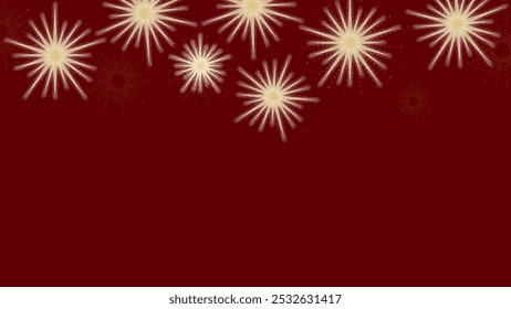 Festive vector design with golden fireworks radiating on a deep red background. Perfect for holiday decor, invitations, posters, or celebratory events.