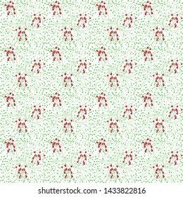 Festive vector design. Seamless pattern with intertwined leaves and flowers in the shape of hearts, scattered around on a white background. Abstract beautiful illustration.
