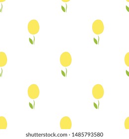 Festive vector design. Seamless pattern with yellow flowers, green leaves, on a white background, artistic. Summer illustration.